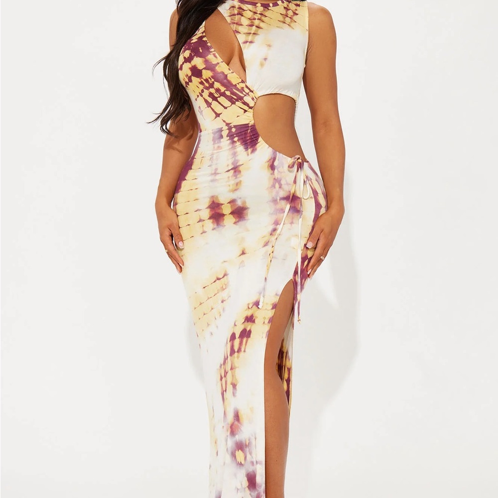 Fashion Nova Tie-Dye Maxi Dress - Purple and Yellow